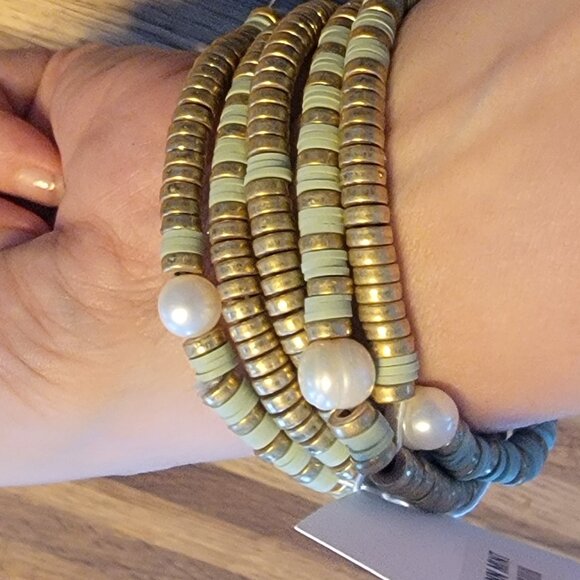 Meghan Browne Style Lynn Mint 5 Strand Mixed Texture Boho Bracelets - Picture 5 of 14